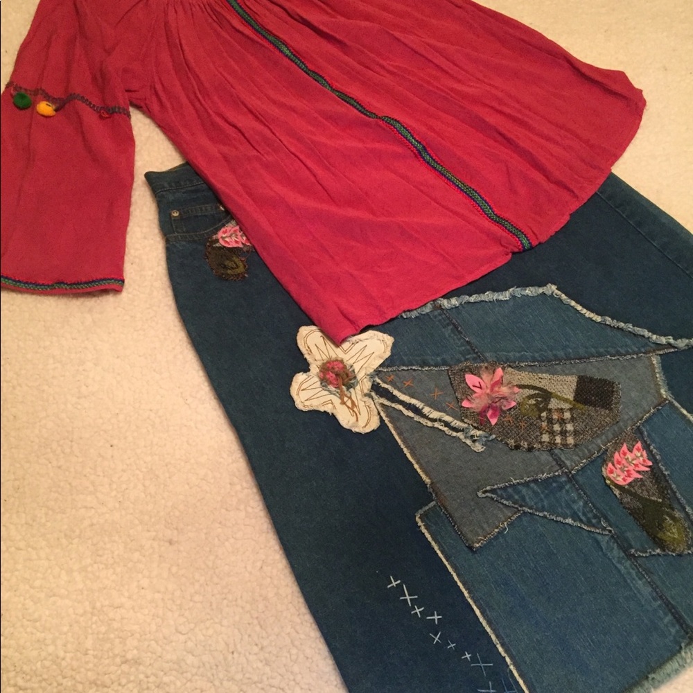 Embellished Bohemian jean skirt